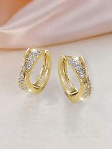 1 par de pendientes de aro con circonita cúbica preciosa para mujeres, para fiestas, compromisos, aniversarios, joyería, regalo del Día de San Valentín - Amarillo Oro - Ver 3