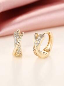 1 par de pendientes de aro con circonita cúbica preciosa para mujeres, para fiestas, compromisos, aniversarios, joyería, regalo del Día de San Valentín - Amarillo Oro - Ver 5