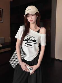 女士宽松白色短袖T恤，简约设计，夏季新款休闲款 - 白色 - 查看 6