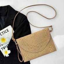 Straw Handbag Wallet With Adjustable Strap, Beach Fashion, Beautiful Women's Bag, Cell Phone And Objects Holder, Summer Fashion, Boho Chic Style, Small  Bag For Events Or Everyday Use, Very Large Capacity, Adjustable Strap - Màu Khaki - Xem 7