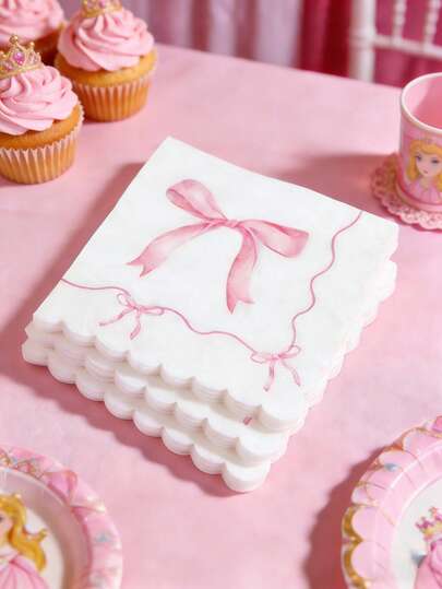 16张粉色蝴蝶结派对一次性餐巾纸，粉色蝴蝶结纸巾，适用于粉色公主生日派对餐桌装饰、粉色蝴蝶结主题派对装饰、婴儿性别揭晓派对装饰、婚礼装饰、单身派对装饰、粉色派对餐具用品、粉色蝴蝶结装饰、粉色一周岁生日派对用品、2026年返校毕业季装饰