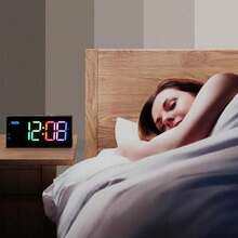 1pcs Alarm Clock With Large Display Big Numbers,5 Levels Brightness,Snooze,USB Charging Port,LED And Mirror Desk Clock,Dual Alarms Modern Electronic Clock For Bedroom Home Living Room Office. - 1 - 查看 7