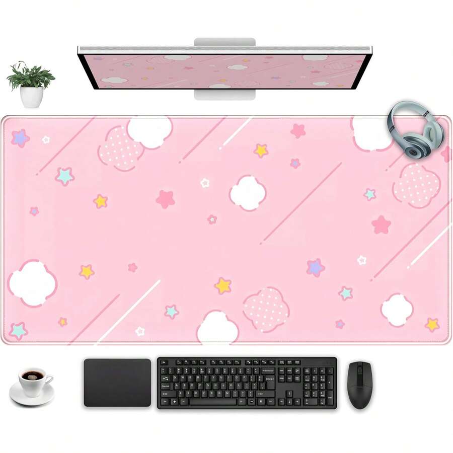 Large Pink Geometric Pattern Mouse Pad, Gaming Desk Mat, Large Keyboard Pad, Washable With 2mm Anti-Slip Base And Rubber Non-Slip Bottom, Stitched Edge Design, Gift Mouse Pad, Desk Protector, Study Desk Mat, Multiple Sizes Available, Computer Keyboard Pad, Laptop Pad, Home & Office Use - Rectangle - View 1