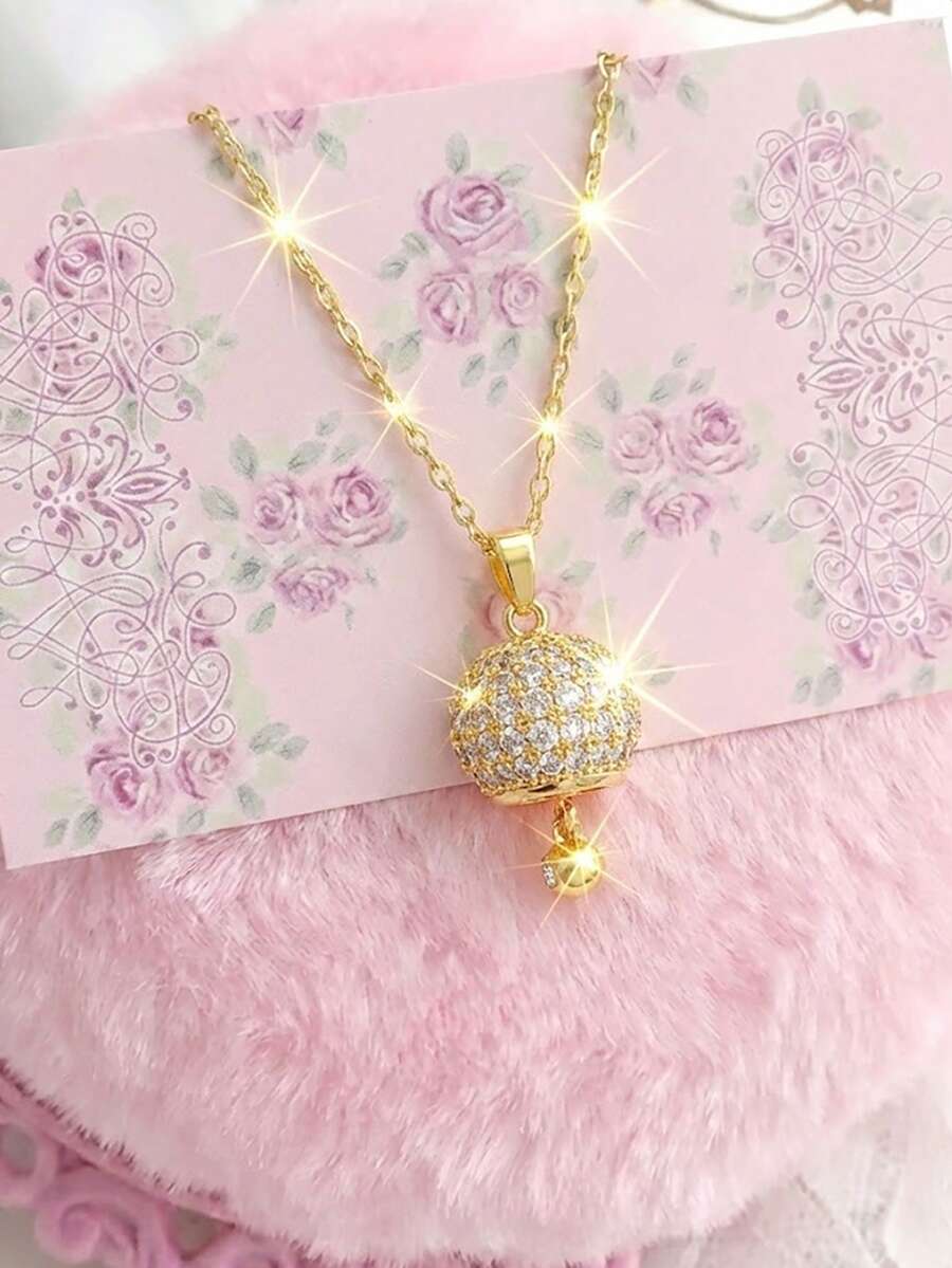 1 chiếc dây chuyền mặt chuông đính đá Zirconia thời trang, đa năng, thanh lịch, tối giản. - Vàng - Xem 1