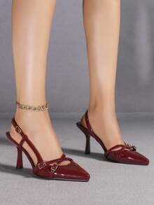 Women's Burgundy Pointed Toe Stiletto High Heel Pumps, Versatile Comfortable Minimalist Elegant Office Shoes, Elongating Legs - Burgundy - View 2