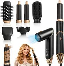 ¡Recomendado7 en 1 Cepillo Secador de Cabello Kit Profesional, Secador de Cabello de Alta Velocidad + Boquillas + Cepillo + Rizador, 3 Temperaturas Ajustables, con Iones para Rizar, Voluminizar y Alisar, Negro¡Top de Temporada - 1 - Ver 4