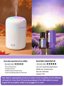 1 pieza Ambientador y humidificador de coche de 300ml, alimentado por USB, 2 modos de funcionamiento, luz LED de 7 colores, apagado automático, niebla silenciosa, difusor de aceites esenciales conveniente, adecuado para decoración de habitaciones, oficina, sala de estar, coche, también un gran regalo para mujeres - Multicolor - Ver 23