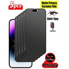 5pcs Matte Anti-Spy Screen Protector Film, Soft Material, Full Coverage, Anti-Peeping, Anti-Glare, Ceramic Film, Anti-Fingerprint, Compatible With Phone Case, Compatible With IPhone 17 Pro Max 6.9 Inch, 17 Pro Max, 17 Air, 16 Pro Max/16 Pro/16 Plus/16, 15 Pro Max, 14 Pro Max, 13 Mini, 12, 11, XS Max, XR, 8 Plus, 7 Plus - Black - View 12