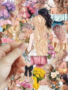 50pcs Flower Girl Stickers Handbook Laptop Cell Phone Case Luggage Guitar Stickers - A - View 8