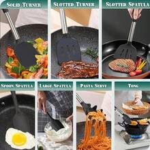 Silicone Cooking Utensil Set, 15pcs Silicone Cooking Kitchen Utensils Set, Non-Stick - Best Kitchen Cookware With Stainless Steel Handle - Black/Grey - Black - View 5