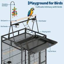 strundghti Parrot Cage, 82inch Rolling Bird Cage, Spacious Flight Bird Cage, With Feed Bowls, Playground And Rope Perch, For Parakeets, Cockatiels, Conures - màu đen - Xem 3