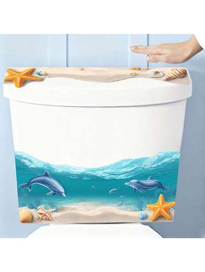 1pc Removable Self-Adhesive Toilet Sticker With Wave And Beach Scenery, Creates A Relaxing Vacation Atmosphere In The Bathroom, Ocean Themed Bathroom Decal, Durable Decoration For Toilet Tank Or Tiles, Instantly Refreshes Coastal Bathroom, Beach And Ocean Design, Easy To Apply And Remove