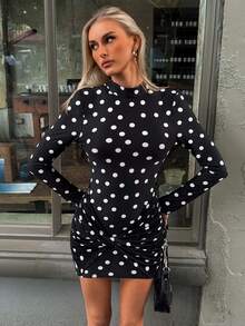 Casual Chic Black And White Polka Dot Backless Mini Dress - Twist Front Detail, Ideal For Spring Summer Outfit, Date Night, Vacation, Casual Going Out, Festival, Graduation Party - Black - View 9