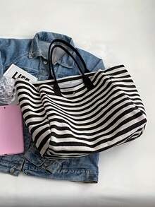 New Fashion Commuter Women's Bag, Large Capacity Striped Shoulder Tote Bag, Ladies' Large Capacity Handbag - Multicolor - View 2