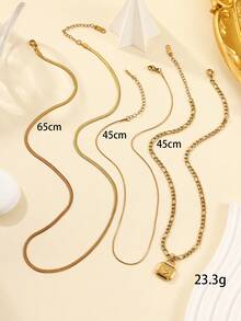 Bộ 3 dây chuyền mạ vàng 18K bằng thép không gỉ 304, dây chuyền ôm sát cổ, dây chuyền mắt xích với mặt dây chuyền hình trái tim. - Vàng - Xem 5