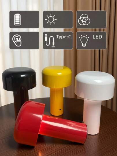 1pc Metal USB Rechargeable Mushroom Lamp, LED Touch 3-Color Dimmable, Bedside Nightlight, Desktop Decor Ambient Lamp, Tabletop Lamp, Eye-Caring Lighting, Suitable For Picnic, Living Room, Dining Room, Bedroom, Kitchen, Office, Valentine's Day Gift, Holiday Gift
