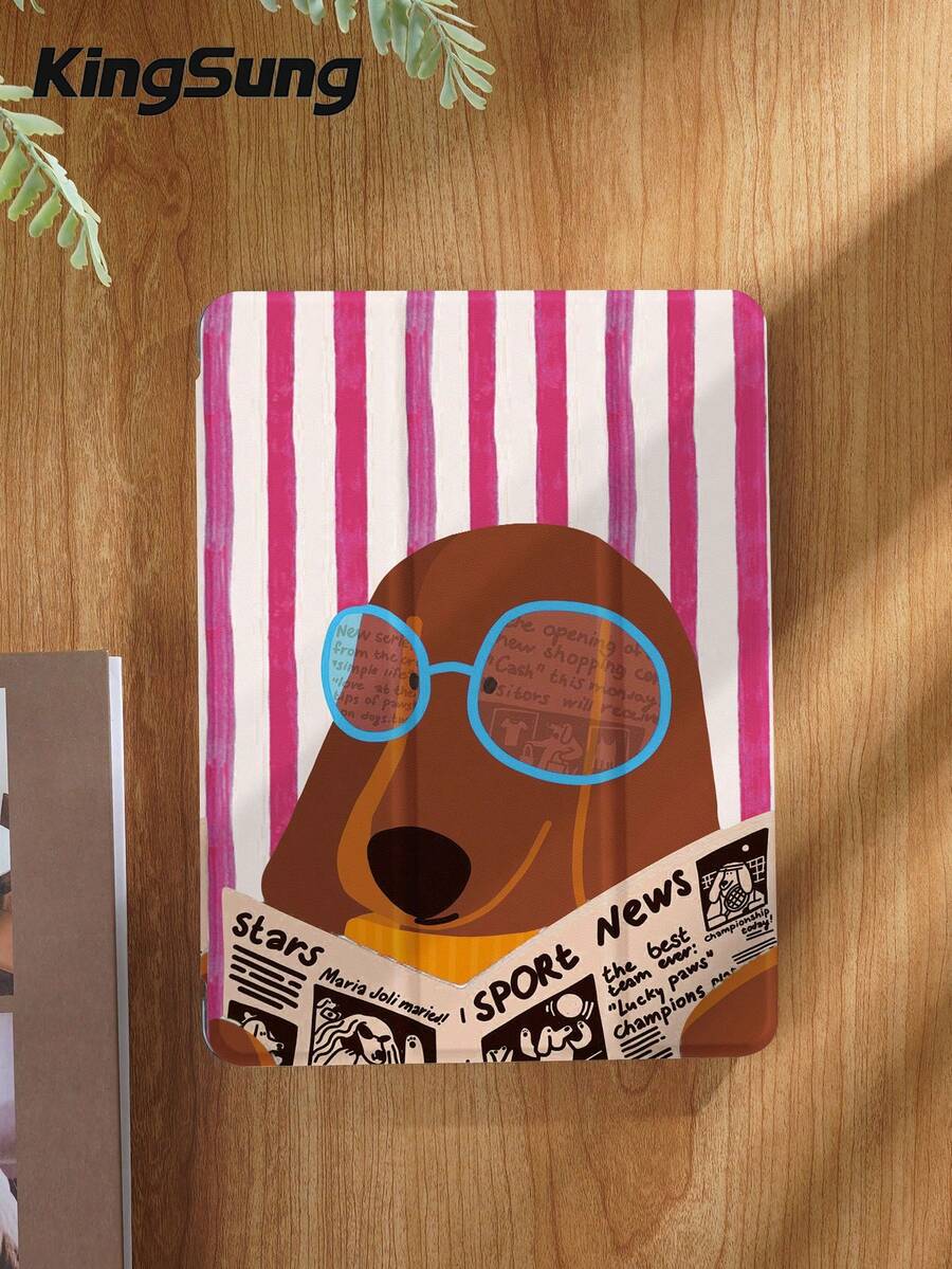 Kingsung 红色条纹金狗图案平板电脑保护套，适用于 9.7/10.2/10.5/10.9/12.9 英寸 Pro 11 英寸、第十代 Galaxy Tab S6 Lite 10.4 英寸、Kindle Paperwhite 第十二代（2024 年款）、Kindle 第十一代（2022 年款），柔软防震，智能支架/自动唤醒/睡眠功能