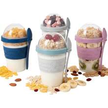 4 tazas de yogur parfait para desaysobre la marcha, recipientes de plástico reutilizables con tapas y cucharas, taza de yogur pa - Ver 7