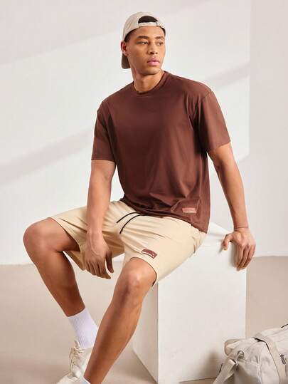 Driftmere Men's Youthful Street Style Sporty Short-Sleeve T-Shirt And Shorts Set, For Music Festivals And Daily Outfits, Gift For Boyfriends Or Husbands, Reflecting Streetwear And Y2K Styles, Men Two Pieces Outfits, Men's Printed Short Sleeve Top And Shorts Set, Cozy Outfits