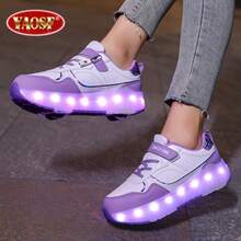 YAOSF أحذية تزلج للأطفال/المراهقين - إصدار محسن بثبات معزز، أحذية رياضية قابلة للفصل 2 في 1، أحذية تزلج رياضية خارجية مضيئة، أحذية أبوين-طفل، زلاجات جديدة مضمنة، أحذية مضيئة ليلاً، أحذية تزلج كهربائية قابلة للشحن عبر USB، أحذية تزلج مضيئة بالليد، أحذية رياضية بنعول مضيئة، أحذية تزلج رياضية للأولاد/البنات/الطلاب للاستخدام الخارجي، هدية عيد مهرجان عالية الجودة للأطفال - الأرجواني - مشاهدة 5