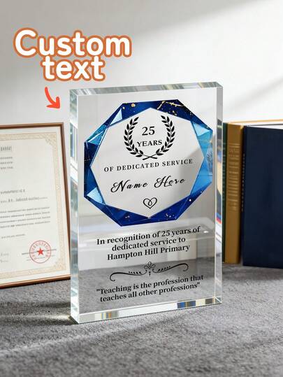 1pc Customize Text Personalized Years Of Service Award Plaque, Employee Recognition Plaque, Work Anniversary Gift, Best Retirement Gift For Boss Or Coworker,Desk Supplies Office,Personalized Gifts