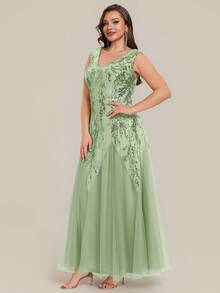 Đầm dạ hội cỡ lớn EVERPRETTY, đầm dài màu xám xanh thanh lịch với chân váy xòe, thêu và đính sequin, cổ chữ V, đầm dự tiệc cưới cho nữ, màu đen, đầm dự tiệc mùa xuân. - Màu xanh Bạc hà - Xem 9