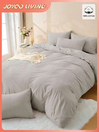 2/3pcs Solid Color Duvet Cover Set, 100% Cotton Bedding, Super Soft Anti-Pilling, Breathable, Suitable For All Seasons, Machine Washable, Fashionable Bedroom/Wedding Room Decor, Multiple Sizes Available, Duvet Insert And Pillow Insert Not Included, Home Essential, With Zipper, Room Decor, Gift For Mom/Dad/Friends, Light Gray