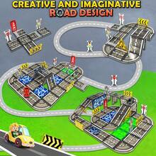 Bloques de construcción de escena de tráfico urbano con carreteras de tierra y agua transparentes de vitral (30-48 piezas con coches) - Juguete educativo y divertido para que los niños construyan redes de tierra y agua, para conducir coches - Multicolor - Ver 4