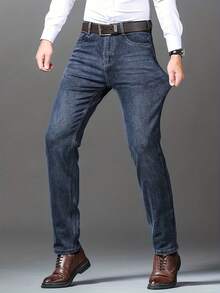These Men's Jeans Are A Versatile Staple. Crafted From Classic Stretch Denim For All-Day Comfort, They Seamlessly Transition From Business To Leisure. The Perfect Gift For Any Occasion, These Thickened Jeans Offer Soft Comfort-Making Them An Ideal Present For Boyfriends, Husbands, Or Friends. - màu đen - Xem 4