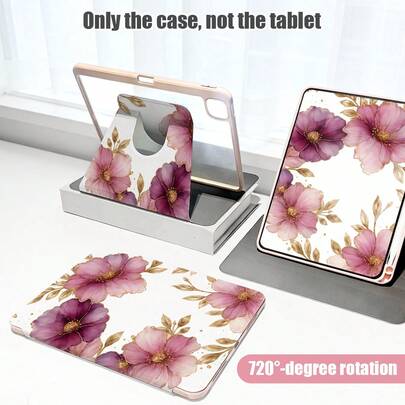 Flower 1pc Flip Cover Tablet Protective Case With Pen Slot, Floral & Bow Pattern, 720 Degree Rotating Stand, PU Leather Case With Auto Sleep/Wake Function, Compatible With Honor Pad 8/9/10, Honor GT 11.5inch/X7/X8A/X9/X8Pro/X9Pro/V9/V8 Pro, Matepad 11 Inch 2023/2022 Model/MatePad 11.5 (2026), And Other Tablet Models From Apple, Etc.
