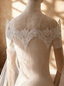 3米长蕾丝新娘披肩披肩婚纱头纱教堂式短外套女士披肩新娘配饰婚礼外套 - 彩色 - 查看 7