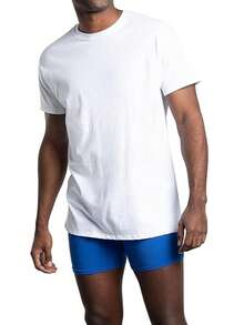 10pcs Men's Classic Crew Neck T-Shirts In White - Soft Cotton Blend, Short Sleeve, Machine Washable - Ideal For Casual Wear & Everyday Comfort - 白色 - 查看 2