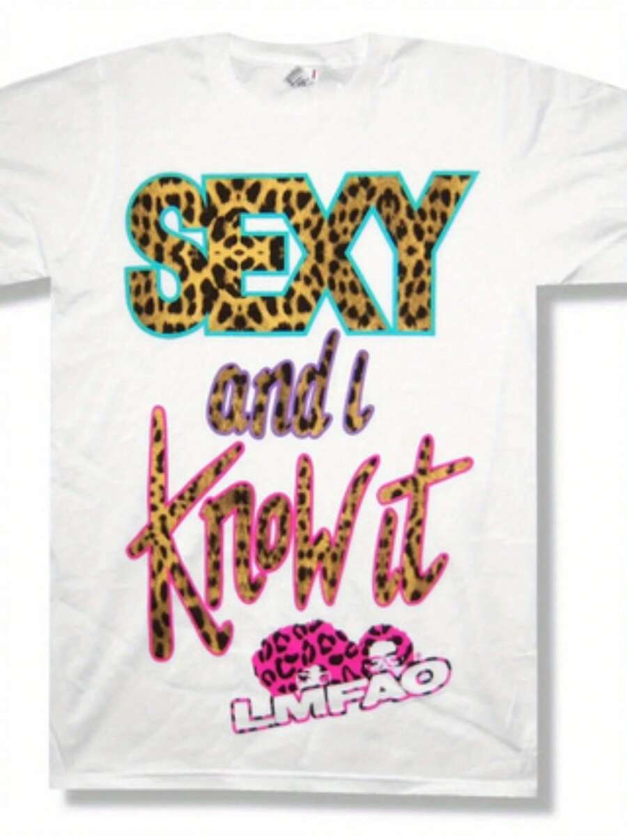 LMFAO Sexy And I Know It Cheetah Text White T Shirt - 黑色 - 查看 1