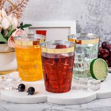 20pcs Transparent Gold Cups - 7oz (Approx. 200ml) Crystal Clear Cups Suitable For Juice And Cold Drinks, Wedding And Party - Gold - View 2