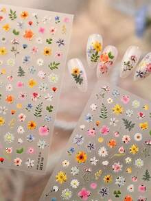 1 pieza Calcomanías de flores silvestres coloridas, que incluyen margarita, rosa, flor de cerezo, girasol, lirio, pegatinas de arte de uñas 5D en relieve, adecuadas para bodas, fiestas y ocasiones especiales - Multicolor - Ver 3