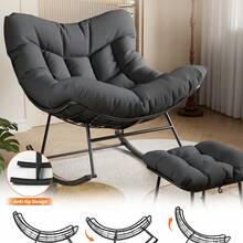 LIZHOUMIL Boho Egg Rocking Chair Set With Ottoman, Stylish Wire Patio Lounge Chair, Cozy Outdoor Accent Seat With Soft Padded Cushion, Modern Rocker For Porch, Backyard, Living Room, 2-Piece Set - Gray Staple Cloth - View 2