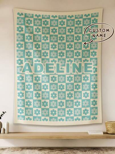 1pc Customized Flannel Blanket With Text, Multipurpose For Bedroom, Living Room Sofa, Outdoor Beach Camping, Pets, Personalized Printing Of Family/Pet/Couple Name, Personalized Christmas/Mother's Day/Father's Day Gift, Family Gift, Birthday Gift, Gift For Friends, Gift For Her/Mom/Dad