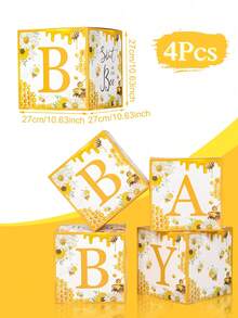 4pcs 27cm Gender Reveal Decoration Balloon Boxes (Balloons Not Included), Yellow Bee Theme Birthday Party Room Decor, Baby Shower Party Decoration Balloon Boxes, Surprise Boxes, Cute Bee Pattern Gender Reveal Party Decor Gift Box Photography Backdrop Decoration Boxes, Welcome Baby Shower Party Surprise Boxes, Baby Room Decoration Balloon Boxes, Party Backdrop Decor Accessories, Birthday Gift Party Favors - Bee Theme - View 10