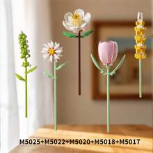 花束积木套装，包含百合、仙人掌、雏菊、玫瑰、芙蓉花、牡丹、向日葵、郁金香、栀子花，植物系列家居装饰、办公装饰，情人节、生日、母亲节礼物，玩具积木 - 彩色 - 查看 23