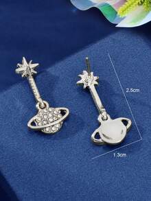 一对镶钻银色星球耳钉，适合学生、派对、日常佩戴，亦可作为礼物赠送。 - 銀色 - 查看 3