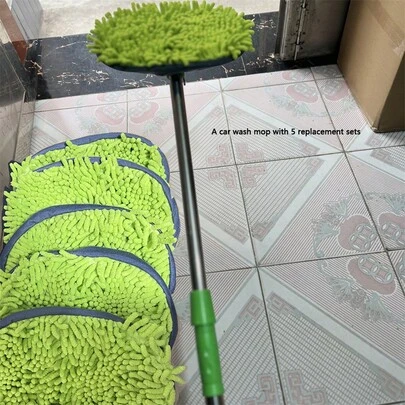 这款新型洗车拖把采用可伸缩双段式刷头和柔软刷毛，适用于清洁、擦拭和清洗工具。