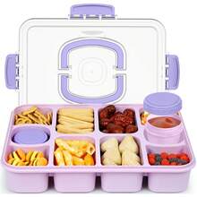 Caperci Snackle Box Container - Large 10-Compartment Divided Snack Serving Tray With Lid & Handle, Built-In 2 Dressing Containers, Leak-Proof, Dishwasher - View 2