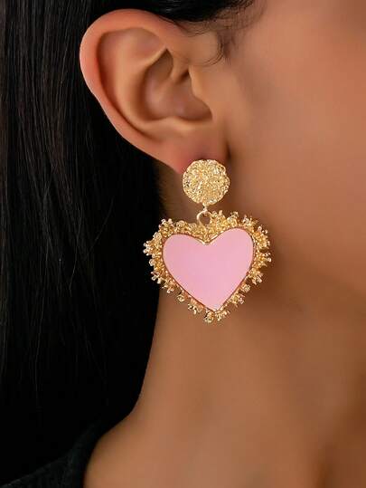 1 par de pendientes con colgante de corazón de acrílico rosa exagerado de moda para mujeres
