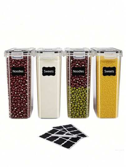 4pcs/4L Storage Container, Stackable Large Capacity Food Storage Containers With Lids, Multifunctional Reusable Food Preservation Sealed Box, For Flour, Sugar, Dry Fruit And Pasta, Kitchen Organizers And Storage, Kitchen Accessories