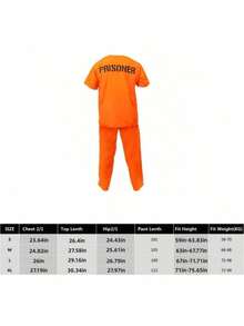 一套成人角色扮演囚服，包含上衣和裤子 - 亮橙色 - 查看 5