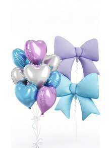 Blue Purple Heart Balloons, Blue Bow Balloons, 10Pcs 18 Inch Heart Shaped Balloon And 38 Inch Helium Bow Foil Balloon For Girls Girl Birthday Wedding Engagement Baby Shower Frozen Winter Party Decor - Multicolor - View 3
