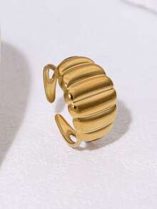 1pc Fashionable INS Minimalist Niche Design Sense High-End Plated Stainless Steel Geometric Open Ring, Suitable For Women's Daily, Party, And Date Wear - Multicolor - View 2