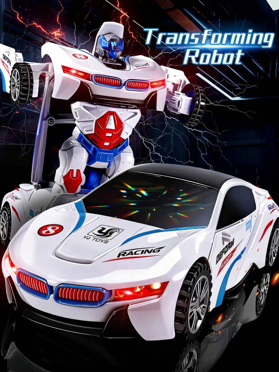3+ Years Old Boys' Toys, 2-In-1 Transforming Car To Robot, Cool Lighting Effects, Auto-Turning When Encountering Obstacles, Battery Powered Transforming Car And Toy Vehicle, Perfect Birthday Gift