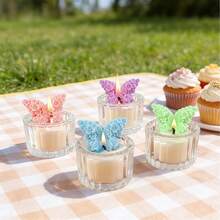 1pc Butterfly Scented Candle - 3 Colors, Natural Soy Wax, Transparent Pillar Glass Jar (No Candle Holder), Smokeless & Odorless Long-Lasting Fragrance, Suitable For Wedding Season, Easter, Home Decor, Tabletop, Birthday Gift, Wedding Favor, Party, Photography Props And Romantic Ambiance - A - View 3