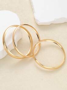 3pcs Set Vintage Elegant Exaggerated Metal Hammered Texture Layered Gold Bangle Bracelet Set, Personalized Minimalist High-End Retro Style, Suitable For Women, Vacation, Party, Dating, Daily Wear, Holiday Gift - Yellow Gold - View 4